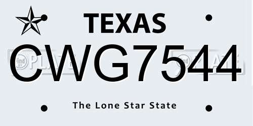 CWG7544 Texas License Plate