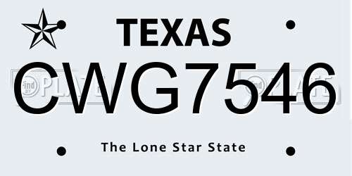 CWG7546 Texas License Plate