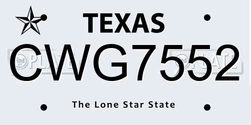 CWG7552 Texas License Plate