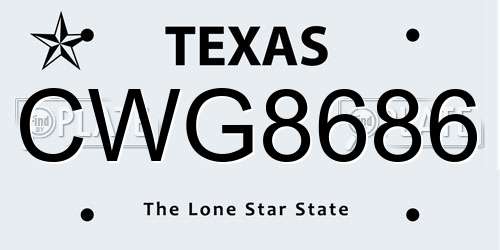 CWG8686 Texas License Plate