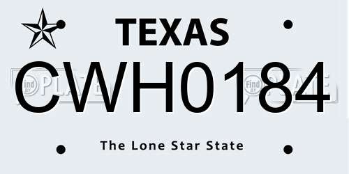 CWH0184 Texas License Plate