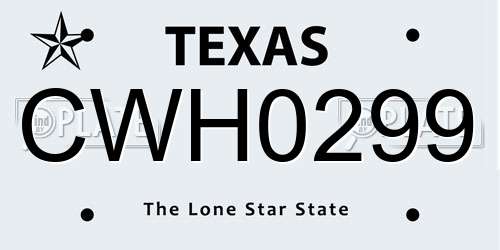 CWH0299 Texas License Plate