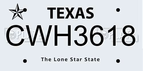 CWH3618 Texas License Plate