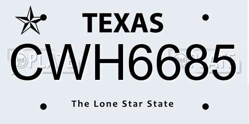 CWH6685 Texas License Plate