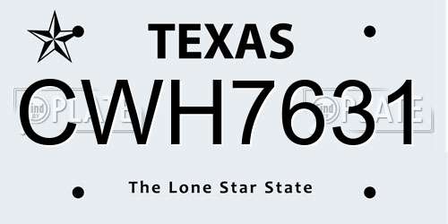 CWH7631 Texas License Plate
