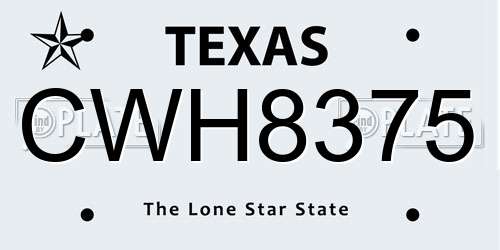 CWH8375 Texas License Plate