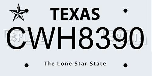CWH8390 Texas License Plate