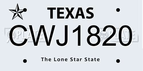 CWJ1820 Texas License Plate