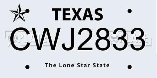 CWJ2833 Texas License Plate