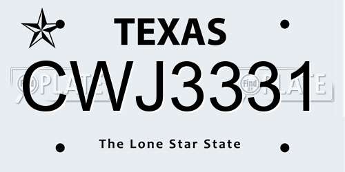 CWJ3331 Texas License Plate