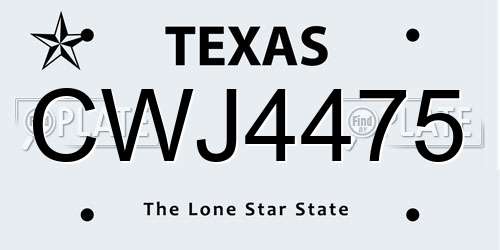 CWJ4475 Texas License Plate