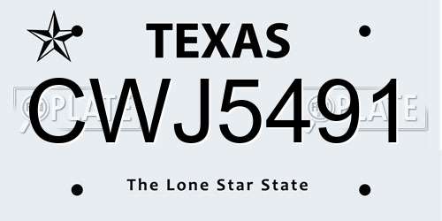 CWJ5491 Texas License Plate