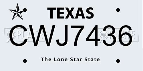 CWJ7436 Texas License Plate