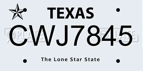 CWJ7845 Texas License Plate