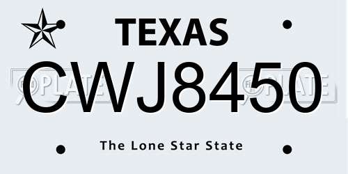 CWJ8450 Texas License Plate