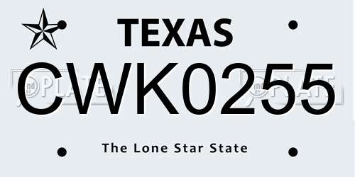 CWK0255 Texas License Plate