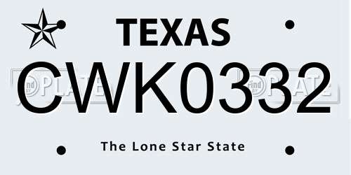 CWK0332 Texas License Plate