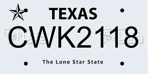 CWK2118 Texas License Plate