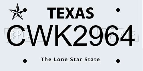 CWK2964 Texas License Plate