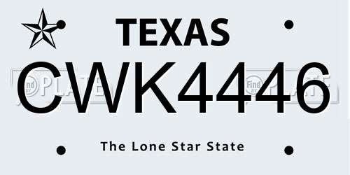 CWK4446 Texas License Plate