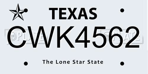 CWK4562 Texas License Plate