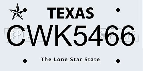 CWK5466 Texas License Plate