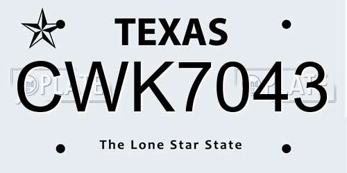 CWK7043 Texas License Plate