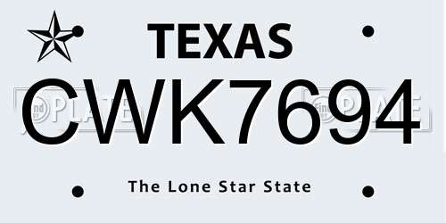 CWK7694 Texas License Plate