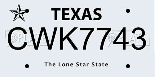 CWK7743 Texas License Plate