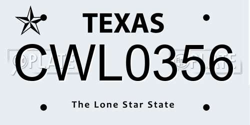 CWL0356 Texas License Plate