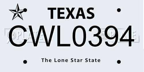 CWL0394 Texas License Plate