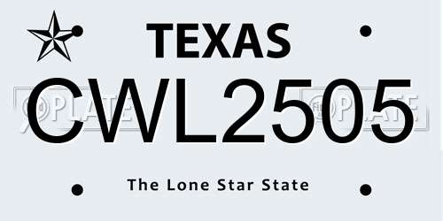 CWL2505 Texas License Plate
