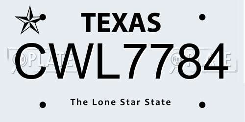 CWL7784 Texas License Plate