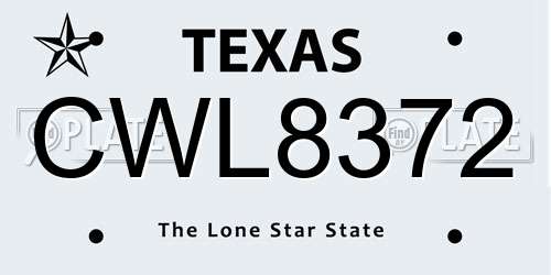 CWL8372 Texas License Plate