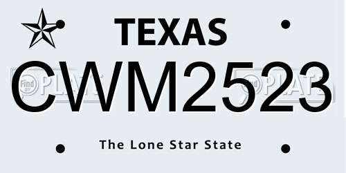 CWM2523 Texas License Plate