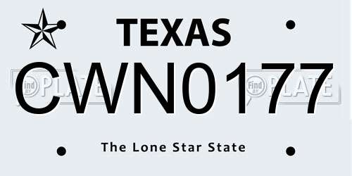 CWN0177 Texas License Plate