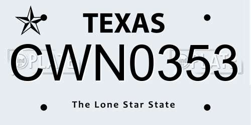 CWN0353 Texas License Plate