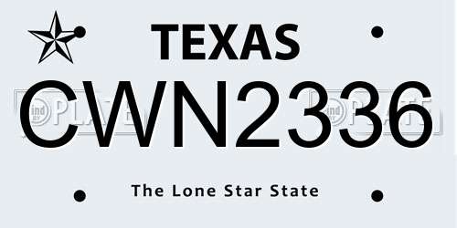 CWN2336 Texas License Plate