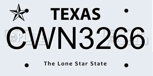 CWN3266 Texas License Plate