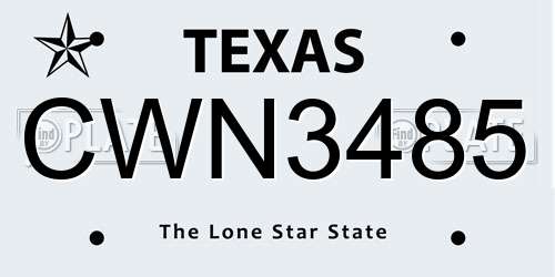 CWN3485 Texas License Plate