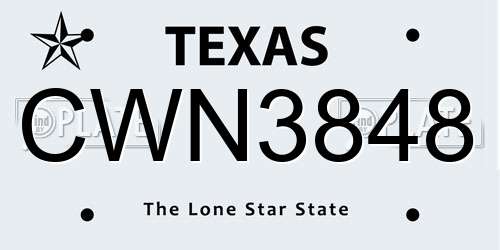 CWN3848 Texas License Plate