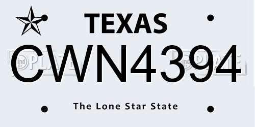 CWN4394 Texas License Plate