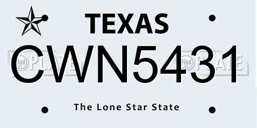 CWN5431 Texas License Plate