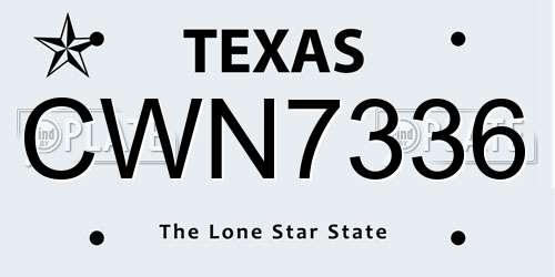 CWN7336 Texas License Plate