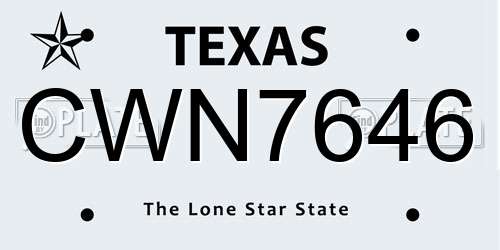CWN7646 Texas License Plate