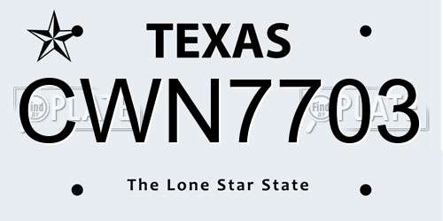 CWN7703 Texas License Plate