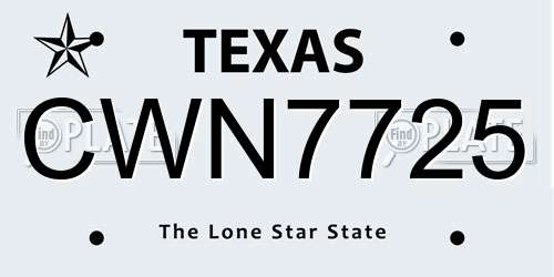 CWN7725 Texas License Plate