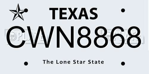 CWN8868 Texas License Plate