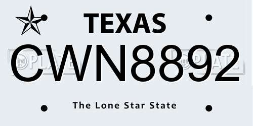 CWN8892 Texas License Plate