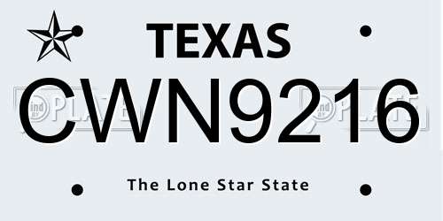 CWN9216 Texas License Plate